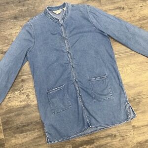 Vintage‎ Orvis Denim Button Shirt Jacket Women Size Medium Pockets Long